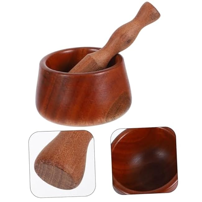 Amosfun 1Set Wooden Garlic Mashing Bowl Set Ergonomic Pestle for Kitchen Spice Preparation Manual Garlic Press Tool for Crushing Seasoning and Cooking Ingredients