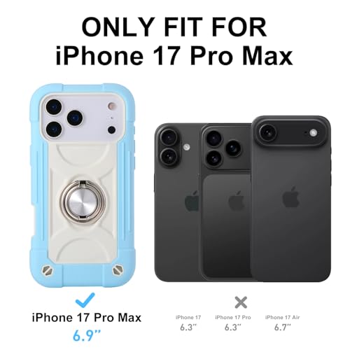 Image of MARKILL Compatible with iPhone with Built-in 360Rotating Ring Stand, Military Grade Drop Protection Full Body Rugged Heavy Duty Case Durable Cover (Ice Blue, iPhone 17 Pro Max)