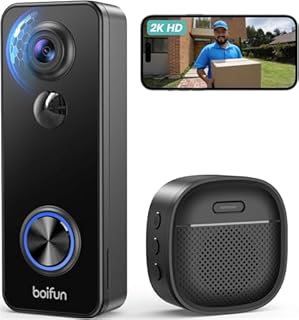 BOIFUN 2K HD Sonnette sans Fil Exterieur Etanche, Vision à 180°, Sonnette sans Fil avec Camera, Installation Facile, Détection IA Avancée, Vision Nocturne, Stockage Carte SD, WiFi 2,4 GHz Uniquement