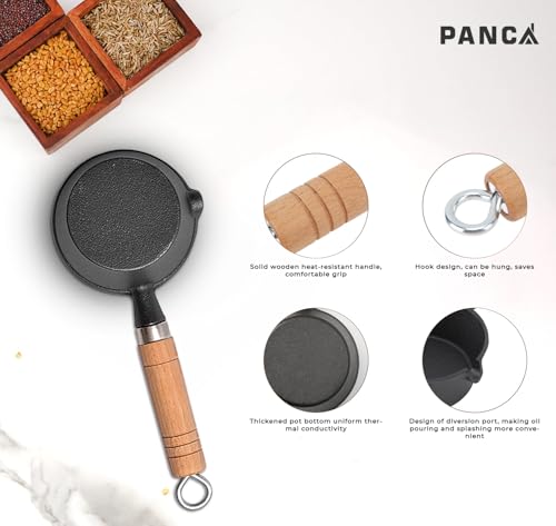 Image of PANCA Cast Iron Tadka Pan | 4 Inch Pre-Seasoned Tempering Pan for Dal & Spices | Gas & Stove-Friendly, 450g Heavy Duty Vaghar /Chounk Pan | 100% Toxin-Free Naturally (Square)