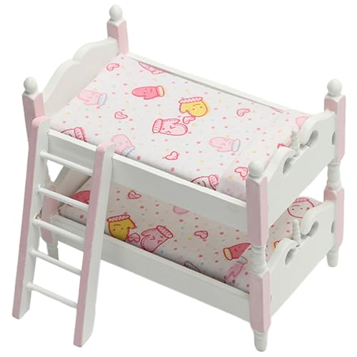 Miniature Dollhouse Furniture, 1 12 Scale Wooden Doll Bunk Bed with Ladder, DIY Decor Doll House Bed for Miniature Dollhouse Accessories, Style 1