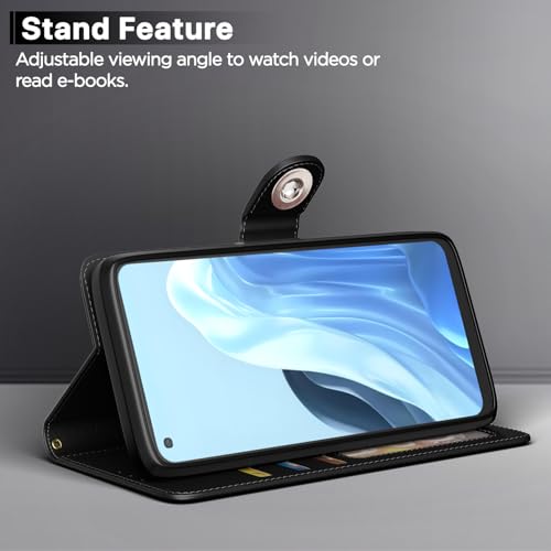 Image of Pikkme Flip Cover Leather Finish | Inside TPU with Card Pockets | Wallet Stand and Shock Proof | Complete Protection Button Flip Case for Oppo A78 4G (Black)