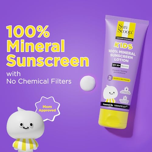 Image of SunScoop Kids 100% Mineral Sunscreen Lotion SPF 30+ PA++++ Broad Spectrum | For 1+ Years | Paediatrician Recommended | Prevents Tanning & Sunburn | Sweat & Water Resistant | for Sensitive Skin (75 gm)