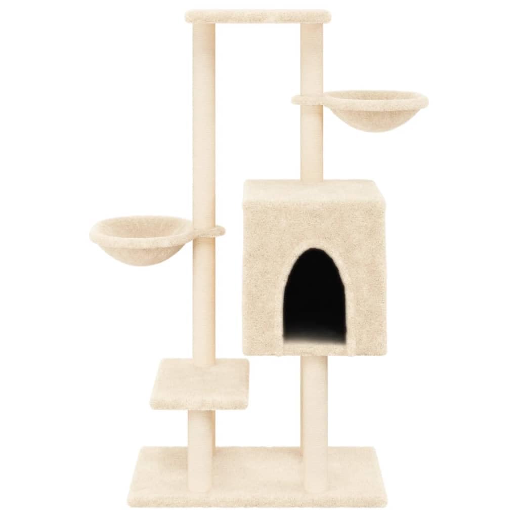 Kratzbaum Mit Sisal-Kratzsäulen Creme 117 cm | Alles-in-einem-Katzenturm, Katzenhöhle Mit 2 Körben, Weicher Plüschbezug, Liegeflächen