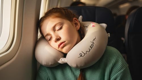 Image of Soft and Comfortable Cartoon Designed U-Shaped Kids Travel Neck Pillow for Airplane Car Flight Head Neck Support for Boys and Girls (Pack of 1, Grey)