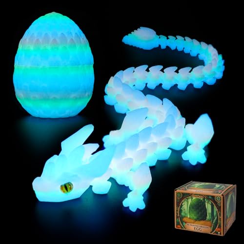 FYEFKJSA 3D Printed Dragon Eggs with Dragon Inside - 12Inch,Articulated Fidget 3D Printed Animals, Interesting Decorative Gift, Easter Basket Essentials Stuffers (Glow in The Dark)