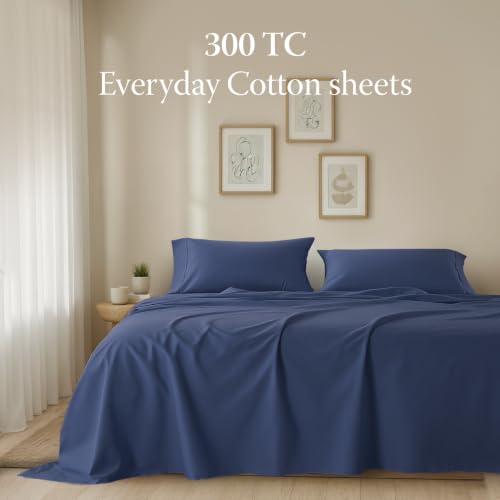 Image of Threadmill 300TC Cotton Full Sheet Set, Sateen, Solid, Folkstone Blue | 100% Cotton, Sateen Weave, 4-Piece Set, 16 inch Deep Pocket, All-Around Elastic, Cooling, Breathable, OEKO-TEX Certified