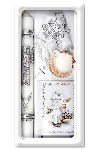 Pink Princess Baptism Candle Set for Boys Girls - Baptism Set Catholic with Candle - Velas para Bautizo de Nio Set Nia (Silver) (SFI5000)