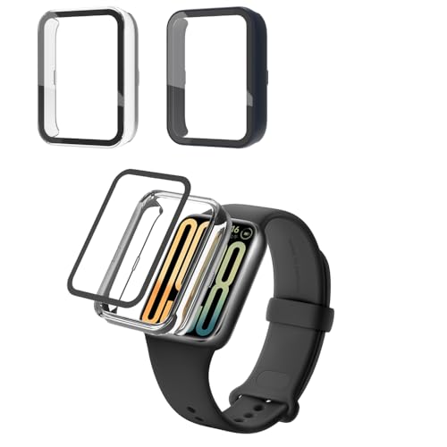 �y2���Z�b�g�z For Xiaomi Band 9 Pro �P�[�X + �t�B���� ��̌^ �u���b�N + �N���A YILLIONS �ی�J�o�[ �P�[�X PC�f�� �h�C�菝 �S�ʕی� �����ȒP ���ϋv �h�Ռ� Xiaomi Band 9 Pro �J�o�[ (�u��