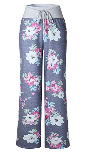 Image of Elsofer Women's Comfy Lounge Pants Soft Floral Pajama Pants Loose Drawstring Wide Leg Palazzo Pants for Sleep, Casual Wear