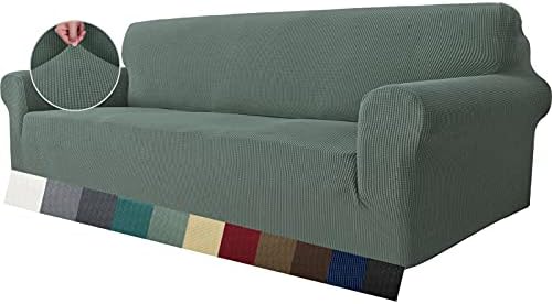 MAXIJIN Super Stretch Sofa Cover for 3 Seater Sofa, 1 Piece Couch Cover for Living Room, Lycra Jacquard, Furniture Protector, Pet Friendly, Adjustable Sofa Cover (3 Seater, Pea Green)