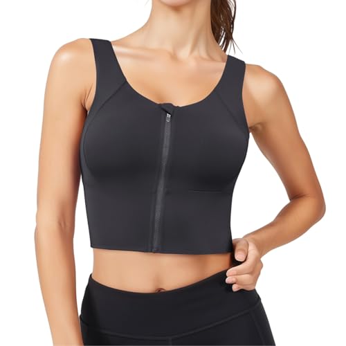 Sujetador deportivo postoperatorio para mujer, tela elástica sin costuras, cremallera frontal, tirantes anchos, talla Xxxl
