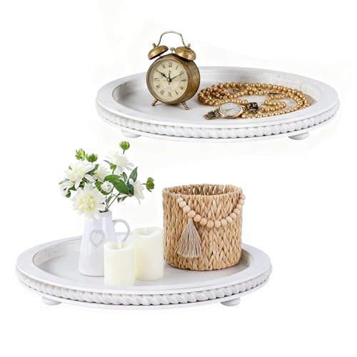 Urban Deco Decorative Trays for Home Decor, Round Wooden Trays