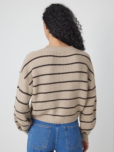 Image of CIDER Women's Cropped Striped Sweater Long Sleeve Crew Neck Trendy Pullover Tops
