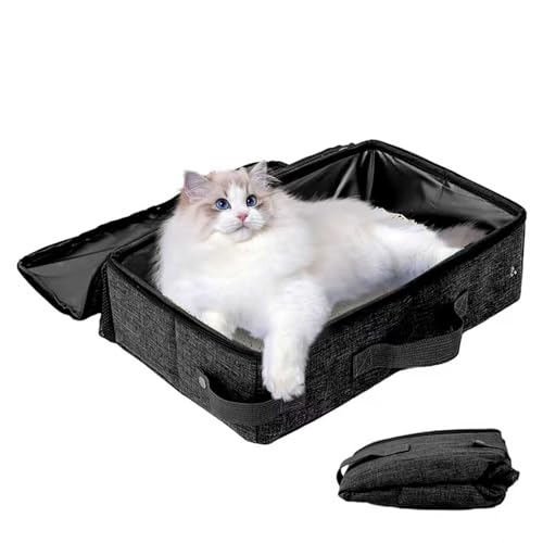 Image of Portable Cat Litter Box with Lid, 16 * 12 * 6 inches, Black | Foldable, Ease of use, Non-Leaking, Easy to take, Lightweight, For Outdoor Camping & Traveling, Zipper Lock