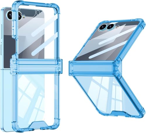 Image of Kapa Clear Airbag with Hinge Protection Back Case for Samsung Galaxy Flip7 / Z Flip 7 | Transparent Shockproof Slim Hard Protective Cover (Blue)