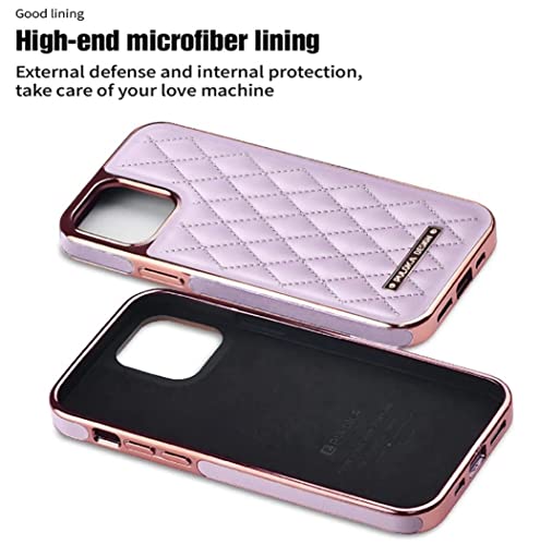 Image of PULOKA iPhone 14 Plus Vegan Leather Back Cover Royal Diamond Pattern with Electroplated Case Compatible for Apple iPhone 14 Plus 6.7 inchinch - Purple