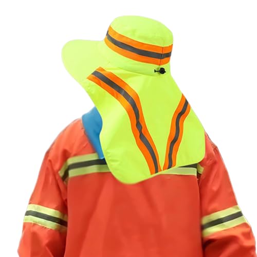 Image of High Visibility Sun Bucket Hat Reflective Neon Boonie Hat Summer Wide Brim Mesh Fishing Cap for Men Women