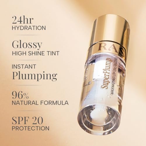 Image of RAS Luxury Oils Hydrating 4-in-1 Super Plump Lip Oil Gloss, Balm, Plumper & Gloss with SPF 20 | Enriched with Natural Oils, Peptides & Hyaluronic Acid - Glass Glow