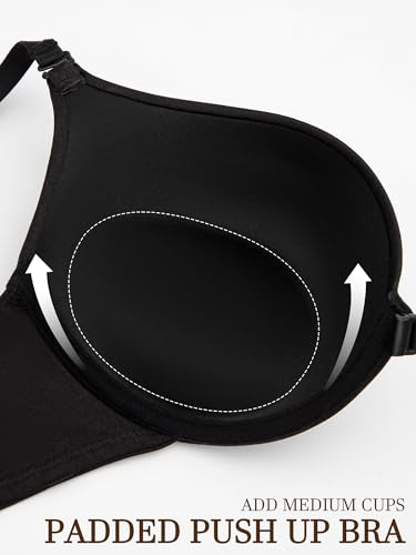 Image of Women's Front Closure Bra Push Up Padded Add Cup Demi Plunge Bras with Underwire Lift T Shirt Smooth Bralette(Black, 38C)