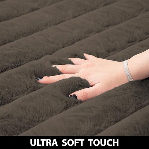 Image of Luxe Home Stripe Rabbit Fur Carpet Super Soft, Washable, Anti Skid Carpets for Home, Bedroom, Livingroom - (3x5 Feet, Cocoa)