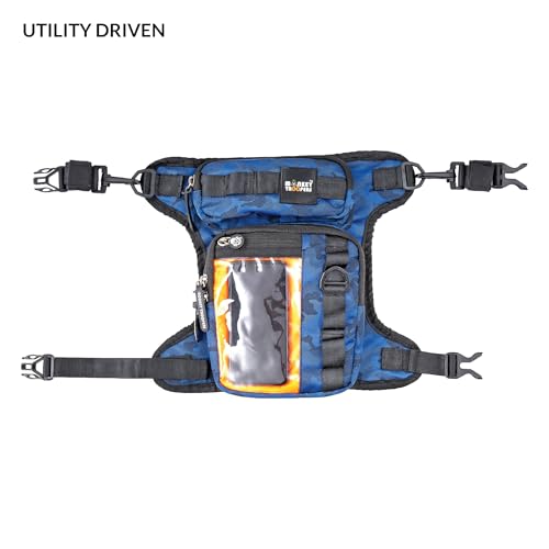 Image of MONKEY TROOPERS Drift Magnetic Thigh Bag for Bikers, 5L | Blue Camo | Waist & Leg Motorcycle Bag with Strap, Magnet Mount, Touch-Sensitive Navigation Pocket, Large Capacity for Riding & Hiking