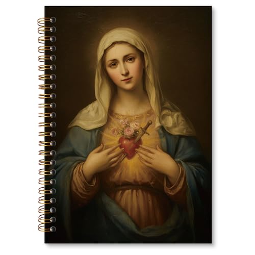 MONALET Catholic Immaculate Heart of Mary A5 Spiral Notebook Gifts, Virgin Mary Hardcover Daily Journal Notebooks Lined for School Work Office, Vintage Christian Composition Notebook 5.5x8.3 MONALET Catholic Immaculate Heart of Mary A5 Spiral Notebook Gifts, Virgin Mary Hardcover Daily Journal Notebooks Lined for School Work Office, Vintage Christian Composition Notebook 5.5x8.3