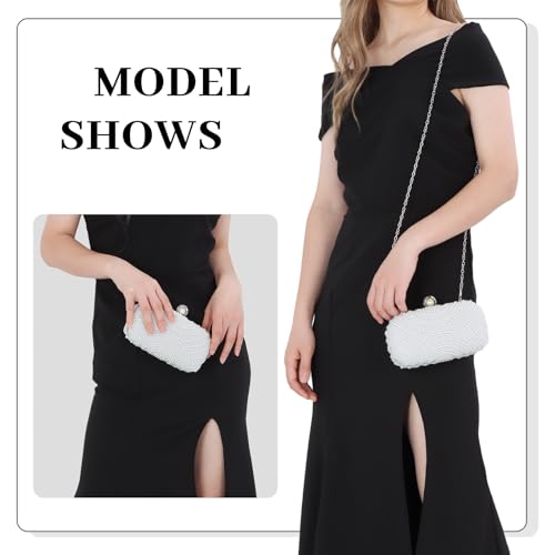 Image of Fecialy Pearl Clutch Purses for Women Wedding Crystal Beaded Evening Handbags Clutch with Pearl Chain