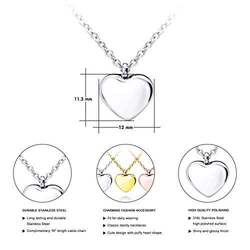 555Jewelry Womens Stainless Steel Love Cute Heart Shape Small Dainty Delicate Cable Chain Charm Shiny Gift Vintage Fashion Girls Jewelry Accessory Hanging Pendant Necklace, Silver 18 Inch #TOP2