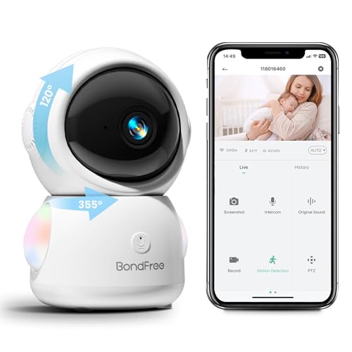 BondFree Baby Monitor with Camera and Audio 2K, RGB Night Light, Baby Monitor WiFi Smartphone 2.4Ghz...