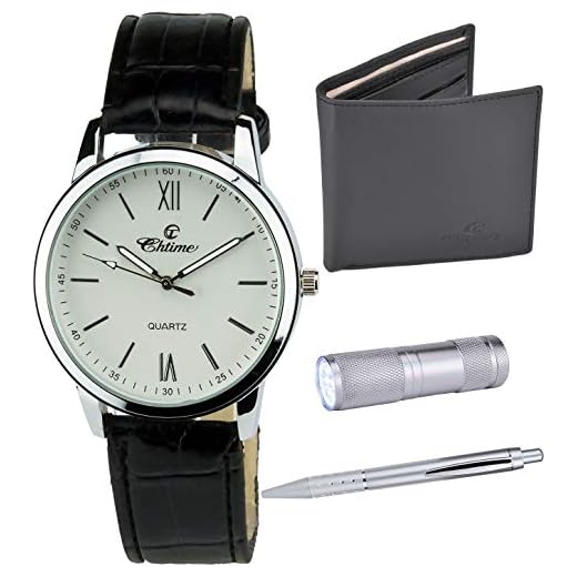Coffret cadeau Montre Homme Blanc - Lampe LED - Portefeuille - stylo