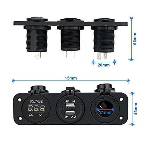 Mmobiel Universal Waterproof Three Hole Cigarette Lighter Socket Usb Charger 12V-24V 5V 2.1A Boat Mower Tractor Rv Atv #TOP4