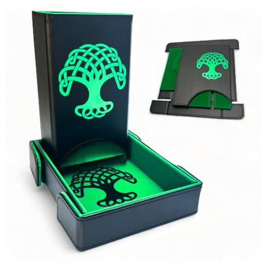 Luck Lab Folding Dice Tower and Dice Tray for RPG Table Top Gaming - Black/Green - Tree of Life Design
