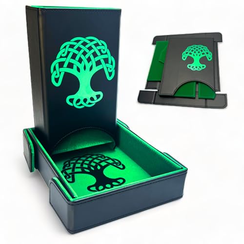 Luck Lab Folding Dice Tower and Dice Tray for RPG Table Top Gaming - Black/Green - Tree of Life Design by Luck Lab - Used condition - US$19.15