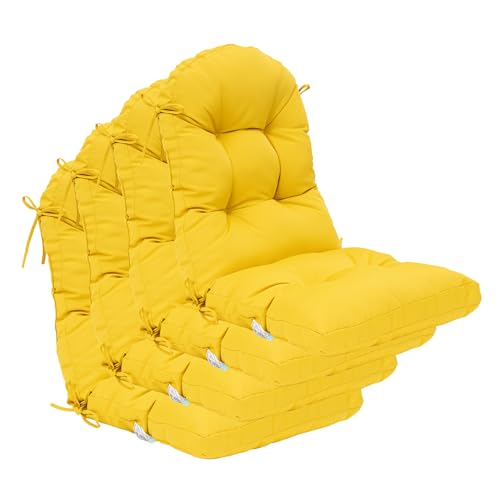 Image of QILLOWAY Outdoor High Back Chair Cushion for Adirondack, All Weather Rocking Chair Cushions Thick Padded Replacement for Patio Furniture Set of 4,Yellow