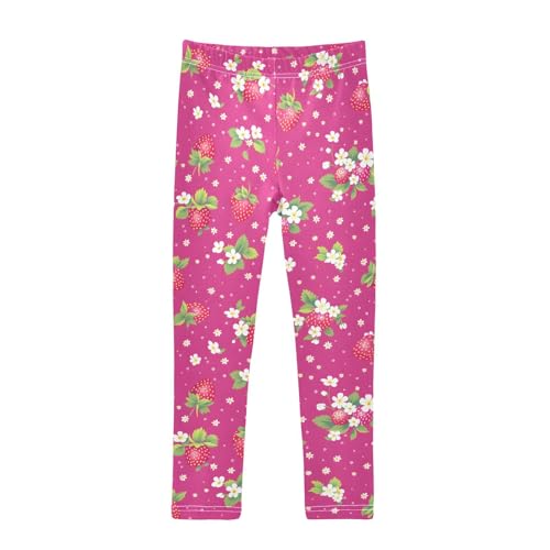Sweet Strawberry Flower Pink Girls Leggings Soft Stretch Workout Yoga Dance Pants for Kids Casual Tights