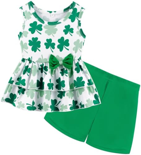 Image of Girls 2 Piece Outfit Summer Short Set Sleeveless Bow Knot Tank Top and Shorts Cute Clothes for Toddler Girls
