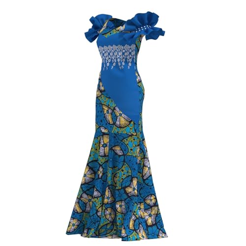 Image of iooiooi Womens Elegant Ankara Maxi Mermaid Dress Lace Decorated African Gowns