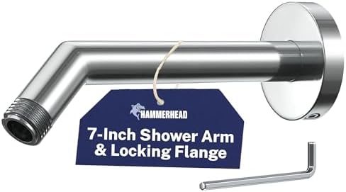HammerHead® Solid Metal Shower Arm and Flange - 7.5 Inch 304 Stai...