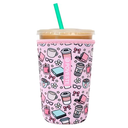 Image of Reusable Neoprene Insulator Sleeve for Iced Coffee & Cold Soda, Coffee Sleeves for Iced & Hot Drinks, Cold Beverage Cooler Compatible with Starbucks, Dunkin (Coffee Break, Medium: 22-24oz)