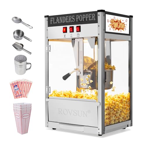 Bonnlo Popcorn Machine Movie Theater Style with 10 Ounce Kettle Makes Up to 4 Gallons, Countertop Popcorn Maker w/Stainless Steel Popcorn Scoop, Oil Spoon & 3 Popcorn Cups for Commercial Home, Black