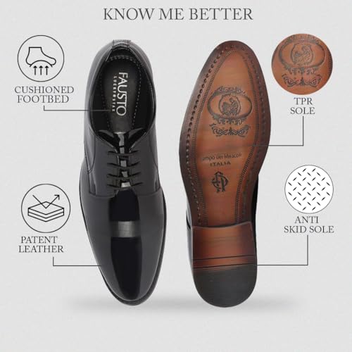 Image of FAUSTO Men's Patent Leather Party Formal Textured Strip Lace Up Shoes