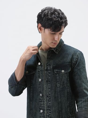 Image of Urbano Fashion Men's Regular Fit Washed Full Sleeve Denim Jacket