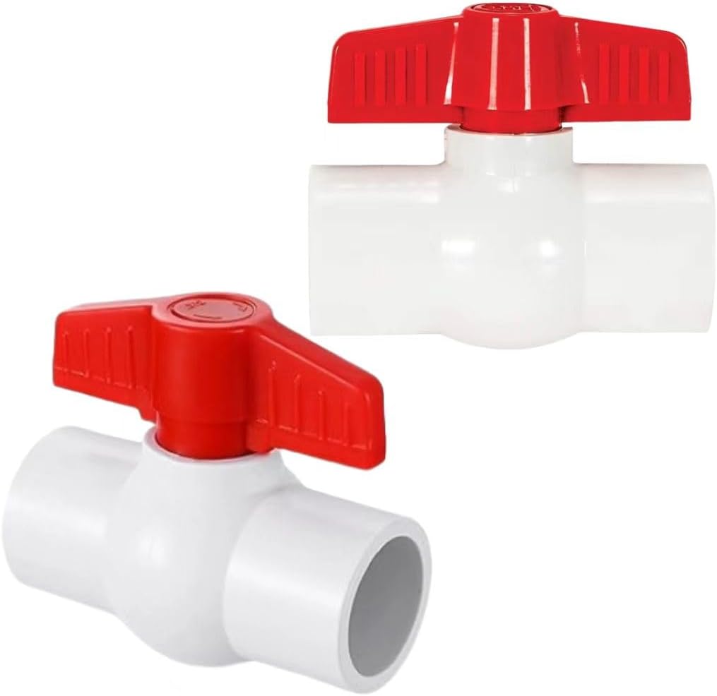 2 Pack 2" PVC Ball Valve Red T Handle Shut Off Valve Fitting | Durable pipe fitting for pool irrigation sewage pump and cold water systems with easy flow control and secure shutoff