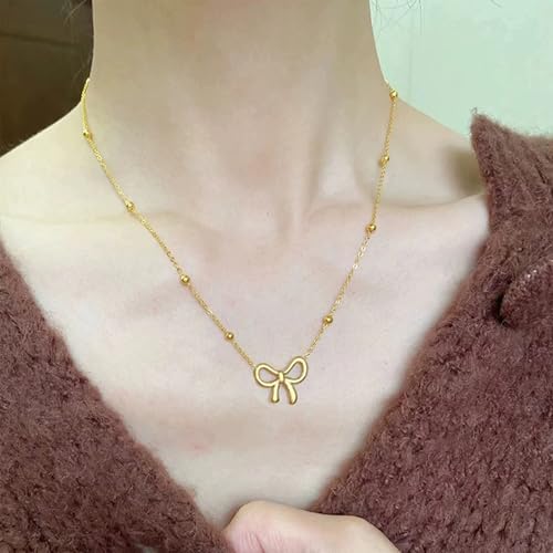 Gold/Silver Pendant Necklace for Women, Dainty Bow/Pearl/Cubic Zirconia/Mrs/Bride Jewelry, Bridal Accessories on Bachelorette Party Wedding Day Match Bride Outfits2