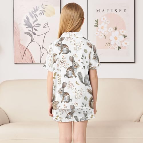 ALAZA Watercolor Gray Rabbit Satin Pajamas Set Short Sleeve Button Down Sleepwear Summer Pjs 2 Piece4