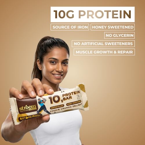 Image of STROOM Asia's First Centre Filled Protein Bars | 10g Protein (6 Bars, 45 Grams Each) | Cookie Crunch Delight | Protein Bars Muscle Growth & Repair | Source of Fibre & Iron | No Artificial colors l 100% Premium Protein