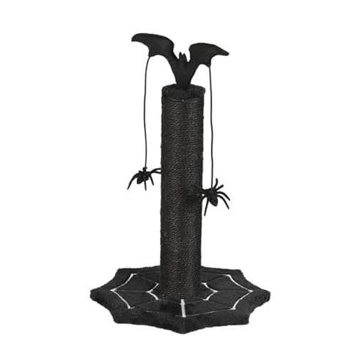 Gothic Cat Scratching Post with Spider Dangling Toys for Indoor Large Cats, Halloween Spooky Cat Scratcher,Activity Cat Play Center Cat Tree Tower Furniture with Cobweb Base,Black,Large