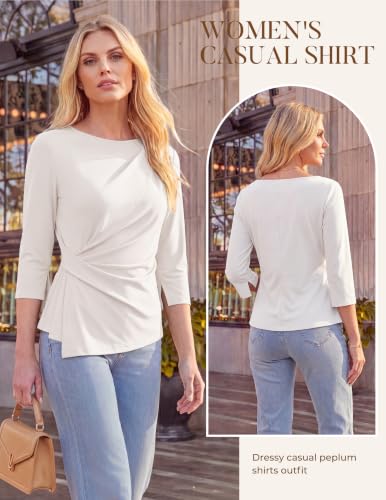 GRACE KARIN Women's 2026 Summer Peplum Tops, 3/4 Sleeve Dressy Casual Shirts, Business Blouses Trendy Fashion Clothes White L — view 3