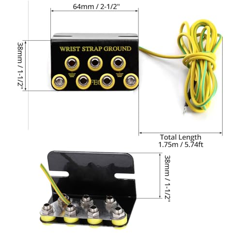 Image of 7-Port ESD Wrist Strap Grounding Kit with 5.9 ft Terminal Cable and Anti-Static Socket Connector, L-Shaped Aluminum Hub with 1 MΩ Resistors, Static Protection for Electronics Workbench(7-Port(2Pack))